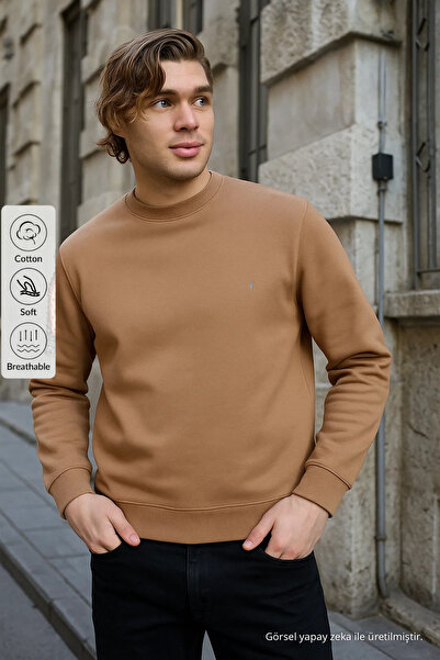 COMBİNE MİCHAİL Caramel Color Men's Crew Neck Sweatshirt