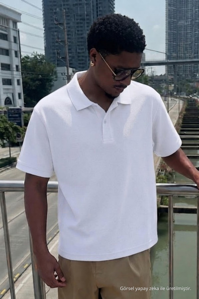COMBİNE MİCHAİL Men's Trend Casual White Polo Neck T-Shirt