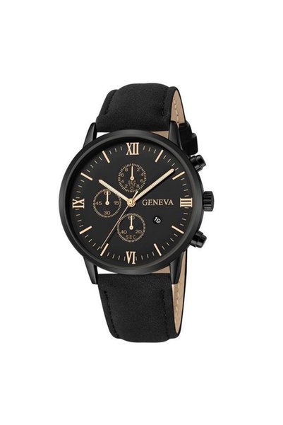Choice3 Black Rose Gold 1/3PCS Men's Watch Casual Leather Band Analog Quartz ...