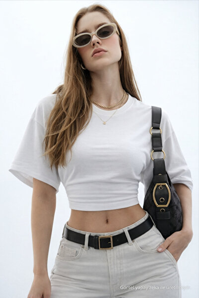 COMBİNE MİCHAİL Kadın Basic Bel Detaylı Beyaz Crop Bluz