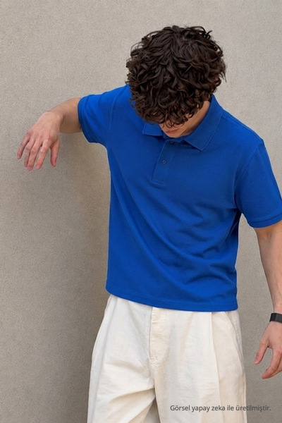 COMBİNE MİCHAİL Men's Classic Blue Polo Neck T-Shirt