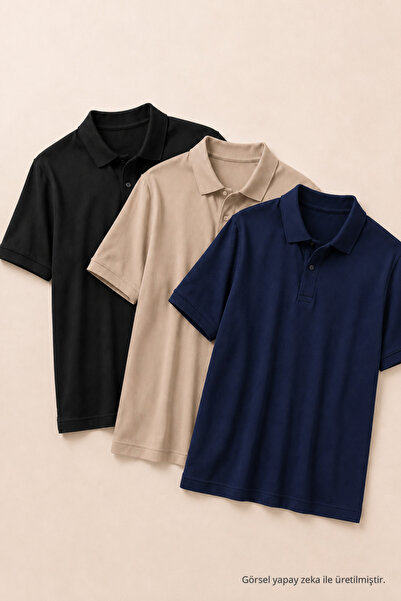 COMBİNE MİCHAİL Men's Classic 3-Pack Polo Neck T-Shirt