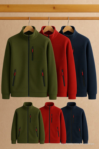 COMBİNE MİCHAİL Men's Winter Zip-Up Comfortable 3-Piece Sweatshirt
