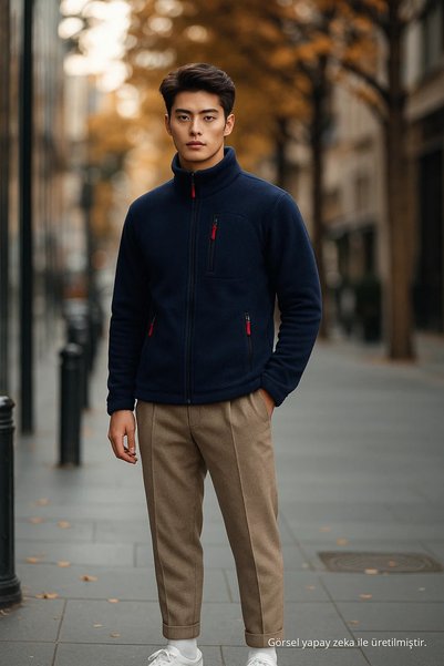 COMBİNE MİCHAİL Men's Premium Navy Blue Fleece with Pocket Detail