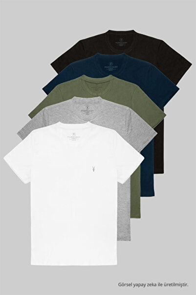 COMBİNE MİCHAİL Erkek Beyaz-lacivert-siyah-haki-gri Slim Fit Bisiklet Yaka %1...