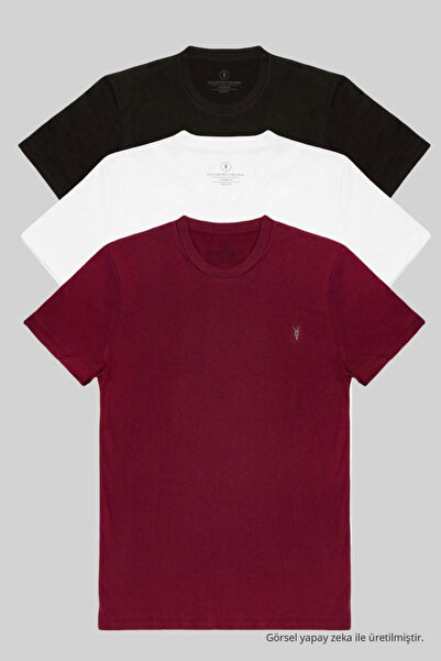 COMBİNE MİCHAİL Erkek 3'Lü %100 Pamuk Basic Bisiklet Yaka T-shirt