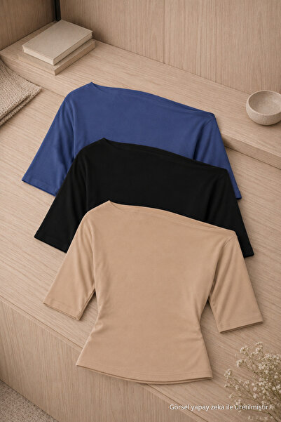 COMBİNE MİCHAİL Women's Off-The-Shoulder Short Sleeve 3-Piece Tight Blouse