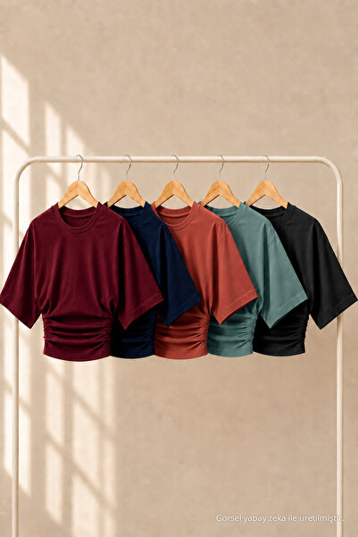 COMBİNE MİCHAİL Women's Crew Neck Basic 5-Piece Crop Blouse