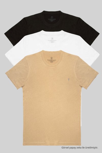 COMBİNE MİCHAİL men's 3-pack 100% cotton basic crew neck t-shirt