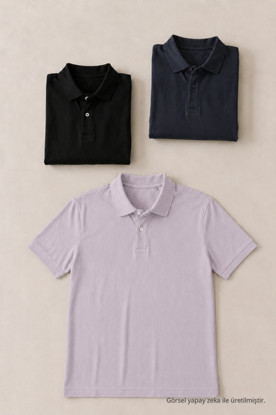 COMBİNE MİCHAİL Men's Straight Fit 3-Piece Polo Collar T-Shirt
