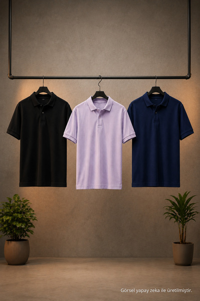 COMBİNE MİCHAİL Men's Buttoned Loose 3-Piece Polo Collar T-Shirt