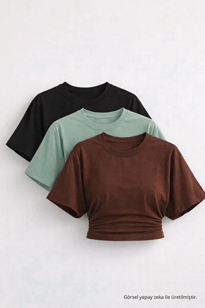 COMBİNE MİCHAİL Kadın Yarasa Kollu Basic Dar 3 Lü Crop Bluz
