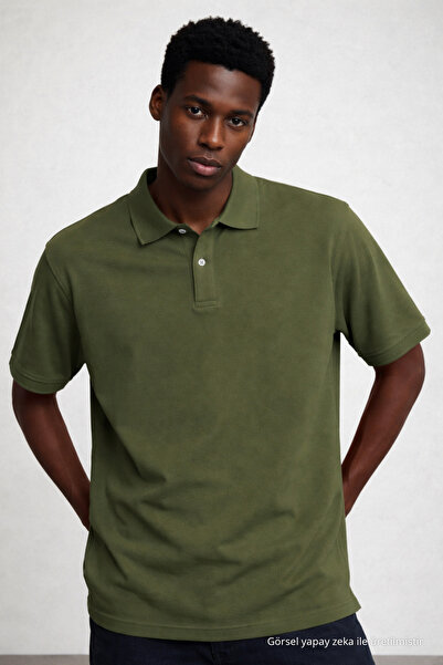 COMBİNE MİCHAİL Men's Short Sleeve Loose Khaki Polo Collar T-Shirt