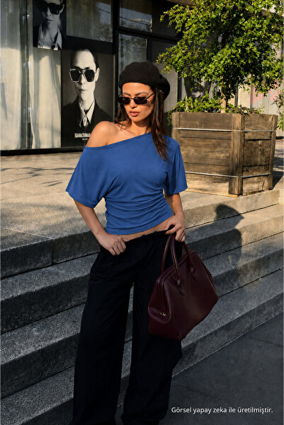 COMBİNE MİCHAİL Kadın Günlük Casual Dar Mavi Crop Bluz