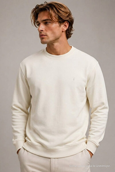 COMBİNE MİCHAİL Reglan Casual Winter Ecru Men's Sweatshirt