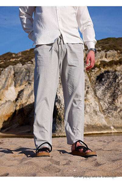 COMBİNE MİCHAİL RELAXED FIT PAMUKLU KETEN PANTOLON