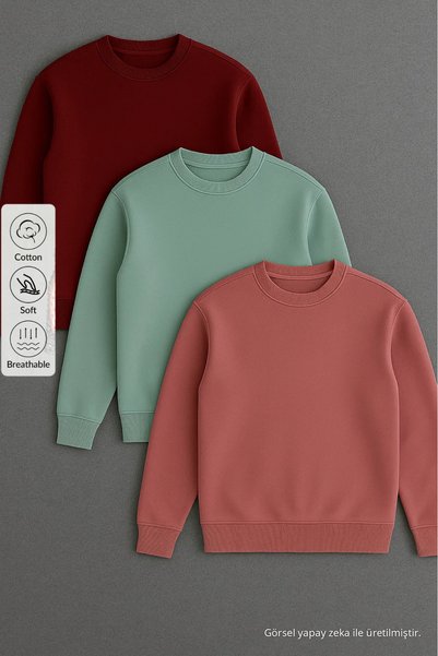 COMBİNE MİCHAİL Men's Basic Long Sleeve Loose 3-Piece Sweatshirt