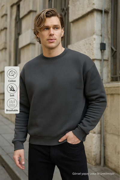 COMBİNE MİCHAİL Erkek Bisiklet Yaka Salaş Füme Sweatshirt