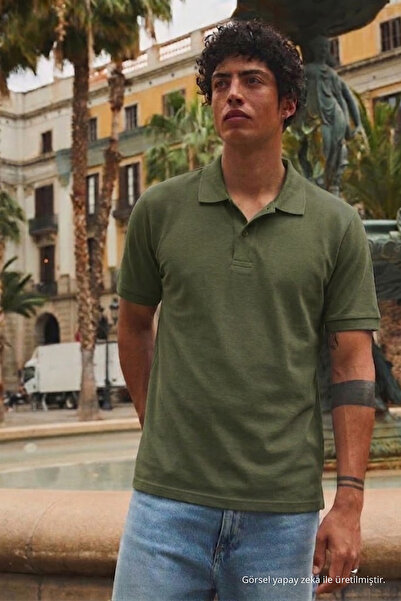 COMBİNE MİCHAİL Men's Street Style Khaki Polo Collar T-Shirt