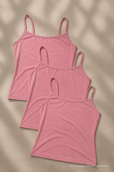 COMBİNE MİCHAİL Kadın Basic İnce Askılı Dar 3 Lü Crop Bluz