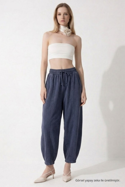 COMBİNE MİCHAİL Women's Basic Soft Smoked Shalwar Trousers