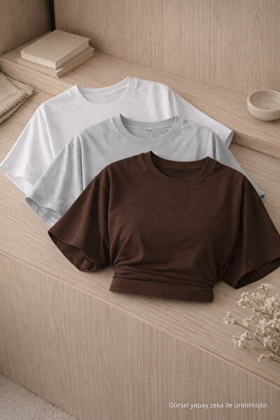 COMBİNE MİCHAİL Kadın Bisiklet Yaka Basic 3 Lü Crop Bluz