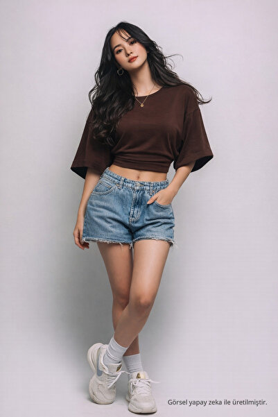 COMBİNE MİCHAİL Women's Summer Short Sleeve Coffee Crop Blouse