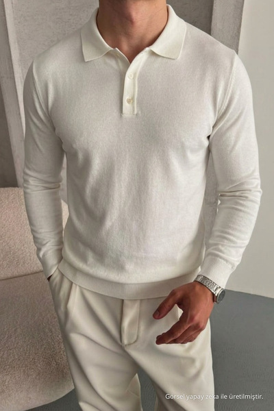 COMBİNE MİCHAİL Men's Casual Loose Reglan White Sweater