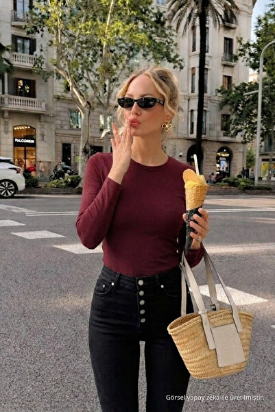 COMBİNE MİCHAİL Kadın Günlük Trend Bordo Dar Bluz