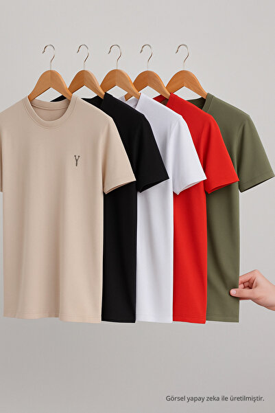 COMBİNE MİCHAİL Tricou confortabil din bumbac, larg, pentru bărbați, pachet de 5