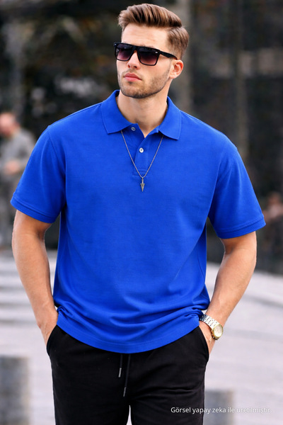 COMBİNE MİCHAİL Erkek Basic Relax Turkuaz Polo Yaka Tişört