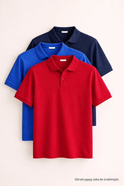 COMBİNE MİCHAİL Mens Short Sleeve Basic 3-Pack Polo Collar T-Shirt