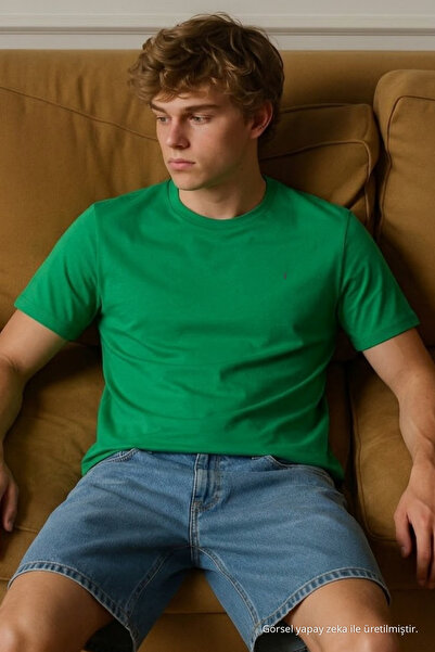 COMBİNE MİCHAİL Men's Short Sleeve Comfortable Cotton Green T-Shirt