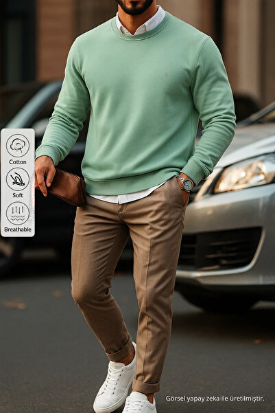 COMBİNE MİCHAİL Erkek Basic Bisiklet Yaka Çağla Sweatshirt