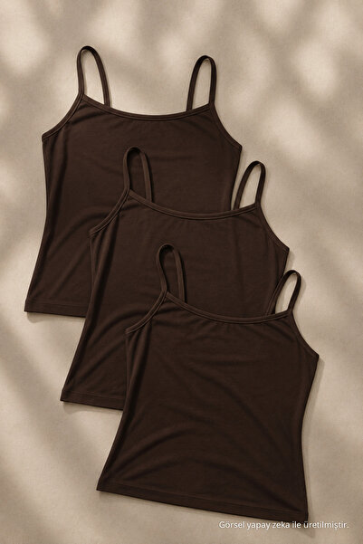 COMBİNE MİCHAİL Kadın Basic İnce Askılı Dar 3 Lü Crop Bluz