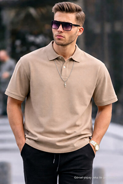 COMBİNE MİCHAİL Erkek Basic Relax Krem Polo Yaka Tişört