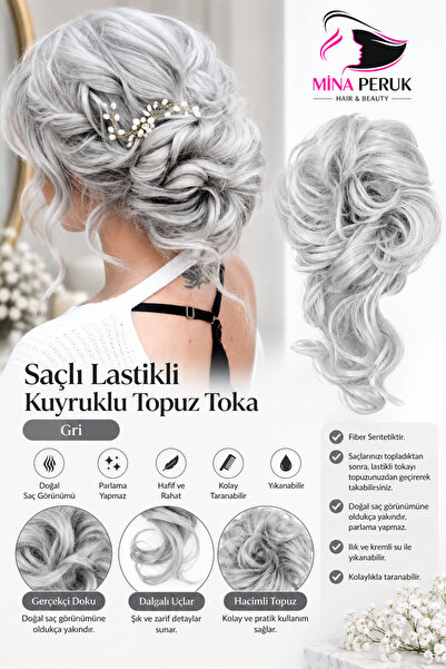 Mina Peruk Gray Tail Elastic Hair Bun Clip – Natural Looking, Easy to Use