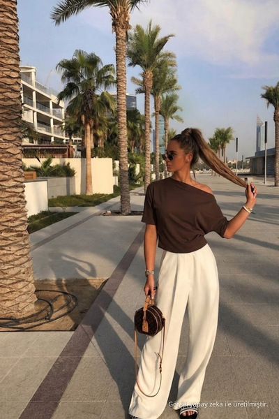 COMBİNE MİCHAİL Kadın Günlük Slim Basic Kahve Bluz