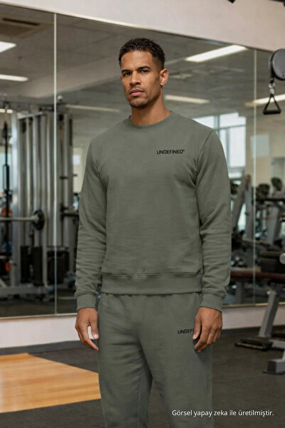 COMBİNE MİCHAİL Men's Sporty Khaki Two-Piece Tracksuit Set