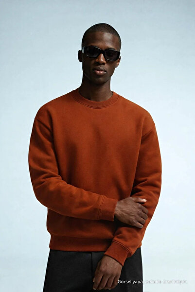 COMBİNE MİCHAİL Men's Winter Cinnamon Oversize Sweatshirt