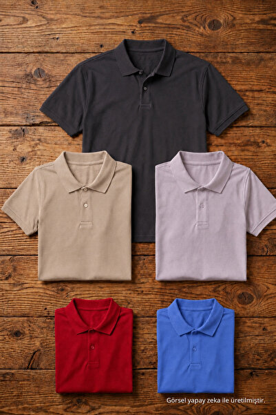 COMBİNE MİCHAİL Men's Cotton Casual 5-Piece Polo Collar T-Shirt