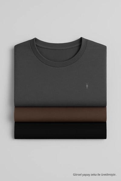 COMBİNE MİCHAİL Men's Relaxed Fit Crew Neck 3 Pack T-Shirt