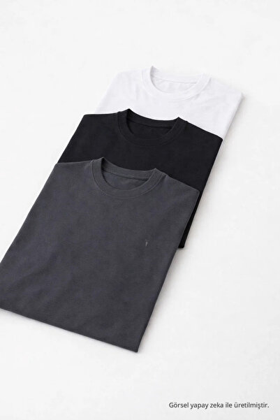 COMBİNE MİCHAİL Men's Short Sleeve Cotton Pack Comfortable 3-Piece T-Shirt
