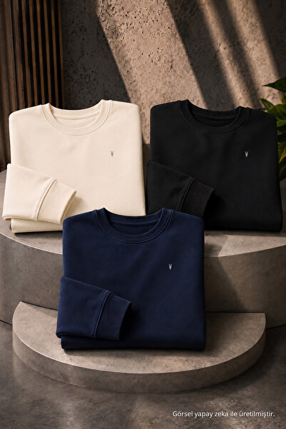 COMBİNE MİCHAİL Erkek Basic Mevsimlik Bol 3 Lü Sweatshirt