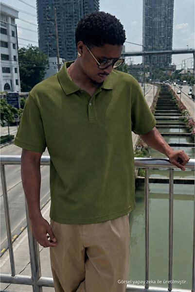 COMBİNE MİCHAİL Men's Trend Casual Khaki Polo Collar T-Shirt
