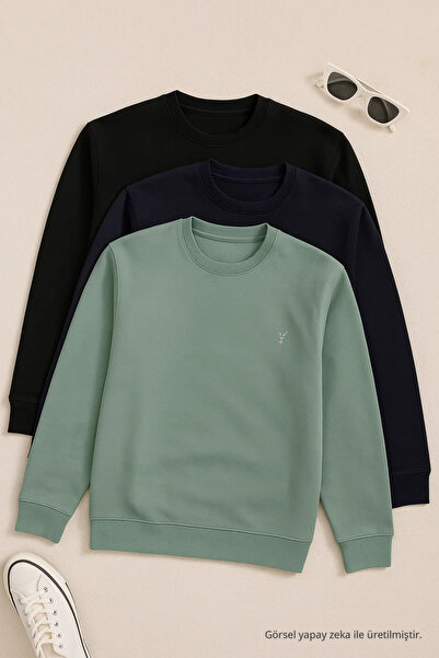COMBİNE MİCHAİL Erkek Uzun Kollu Basic Salaş 3 Lü Swetshirt