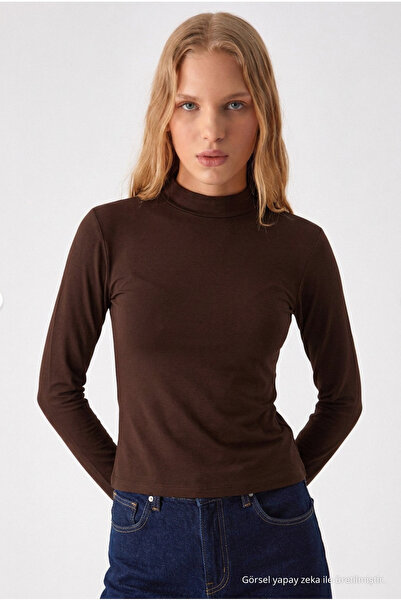 COMBİNE MİCHAİL Women's Slim Fit Raglan Sleeve Brown Knitted Blouse