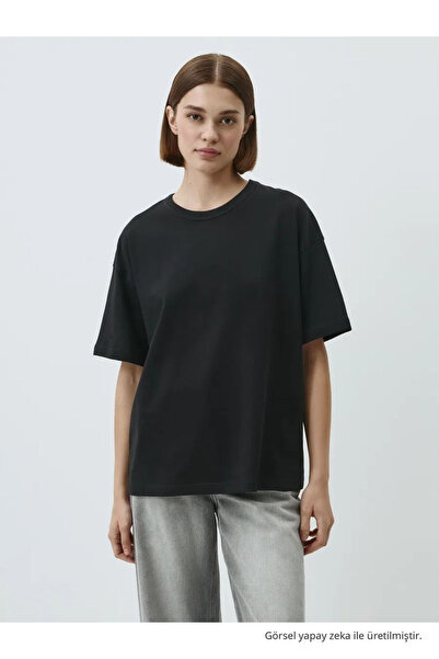 COMBİNE MİCHAİL Women's Black 100% Cotton Crew Neck Basic T-Shirt