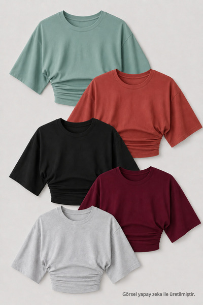 COMBİNE MİCHAİL Kadın Trend Yazlık Şık 5 Li Crop Bluz