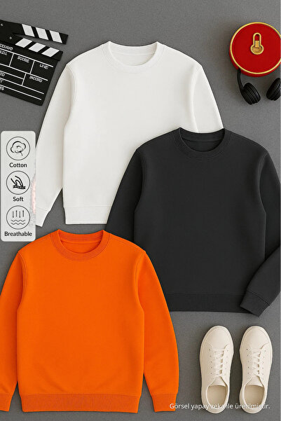 COMBİNE MİCHAİL Erkek Basic Uzun Kollu Salaş 3 Lü Sweatshirt